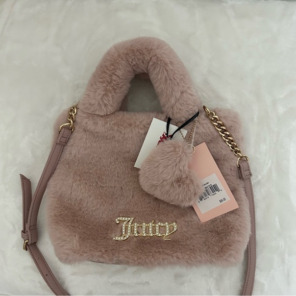 NWT Juicy Couture Faux Fur Mini Tote Bag - Dusty Rose Pink - Picture 3 of 6